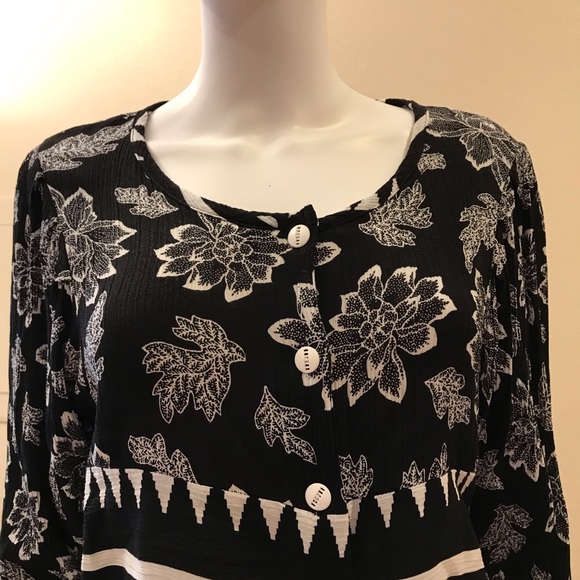 Vintage 80s Cropped Button Up Blouse Womens Size Medium Black White USA Made - Picture 5 of 14